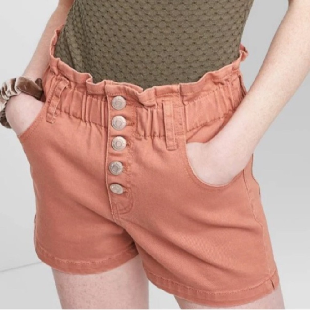 Women's High-Rise Button-Front Paperbag Waist Jean Shorts - Wild Fable Small